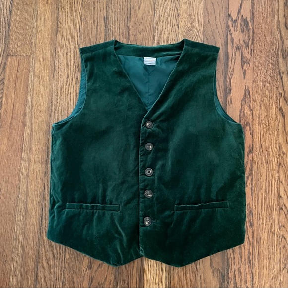 Gymboree Boys SZ 12 Sleeveless Solid Green Velvet Vest Christmas Holiday - Picture 1 of 8
